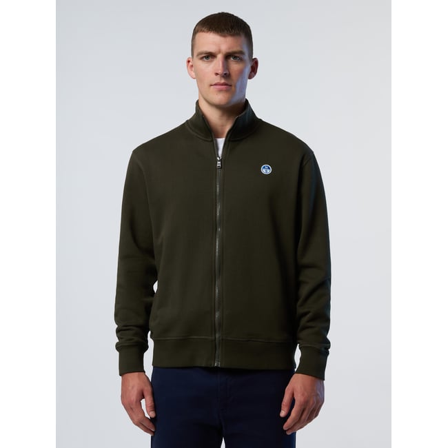 Sweat zippé avec écusson logo vert forêt <span itemprop=