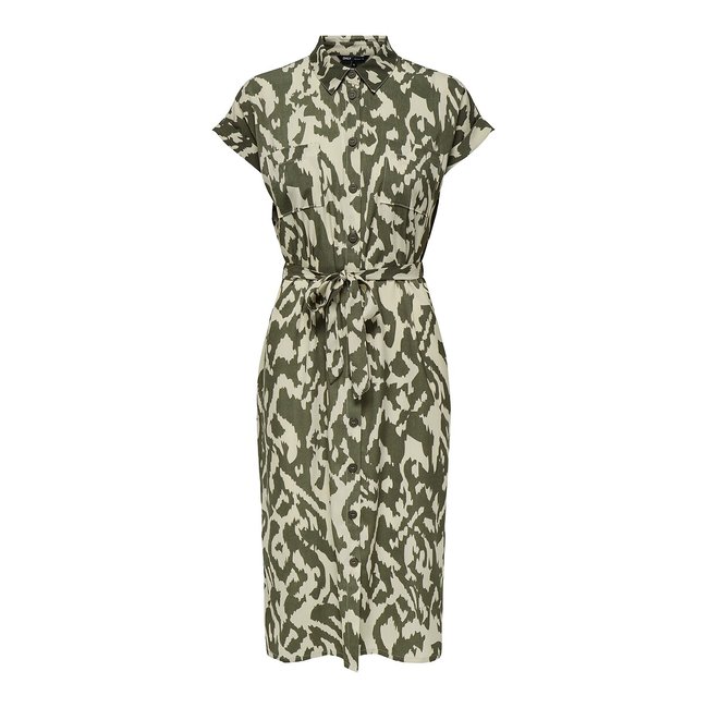Hemdblusenkleid zum Binden grün bedruckt <span itemprop=