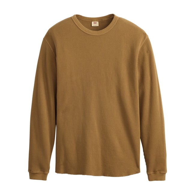 T-shirt en coton camel à coupe droite pourvu de manches longues brun <span itemprop=