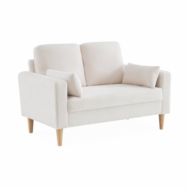 Canapé 2 places bois d'hévéa bouclette BJORN BOUCLETTE Couleur blanc <span itemprop=