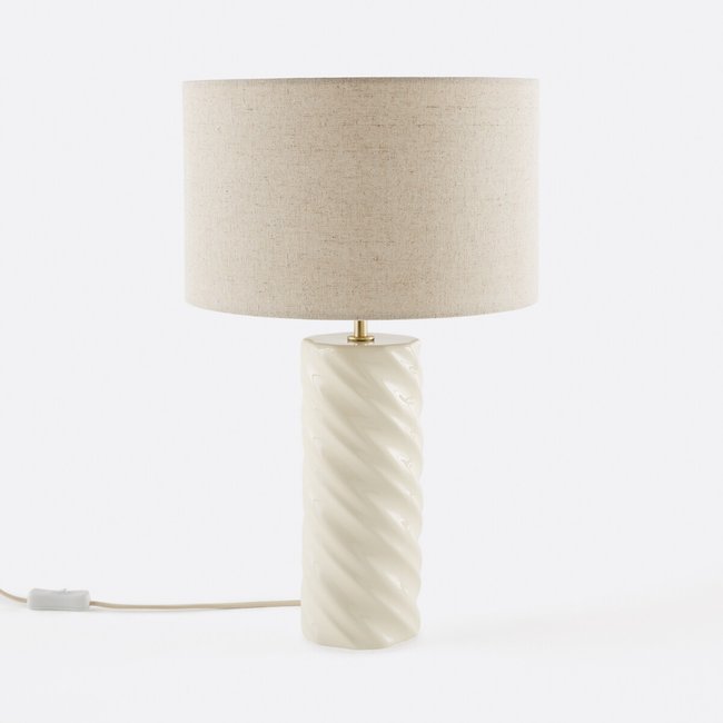 Lampe à poser céramique et lin, Dehen Couleur ecru <span itemprop=