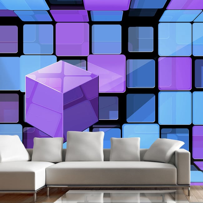 Papier peint intissé panoramique 3D et Perspective Rubik's cube: variation Couleur bleu <span itemprop=