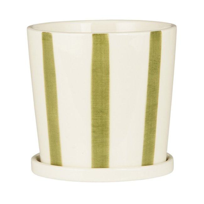 Cache-pot céramique rayures soucoupe  Palermo Couleur vert <span itemprop=