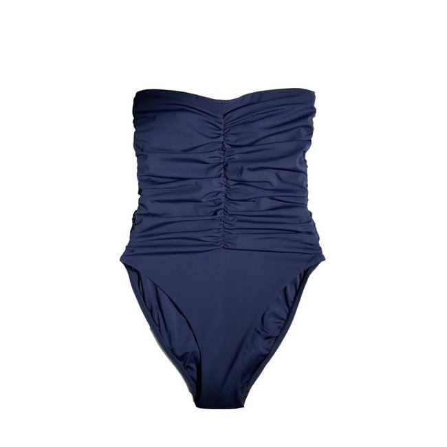 Maillot de bain bandeau effet ventre plat bleu marine <span itemprop=