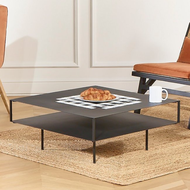 Table basse double plateau carrée métal GREENWICH Couleur noir <span itemprop=