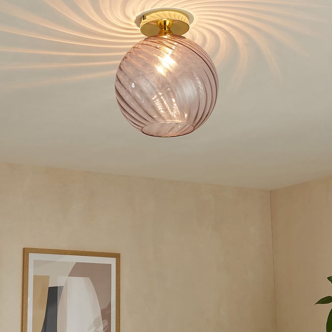 MADE.COM Ilaria Swirl Glass Flush Ceiling Light, pink, MADE