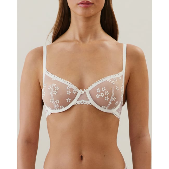 Soutien-gorge corbeille en tulle avec broderies CANDICIZ blanc <span itemprop=