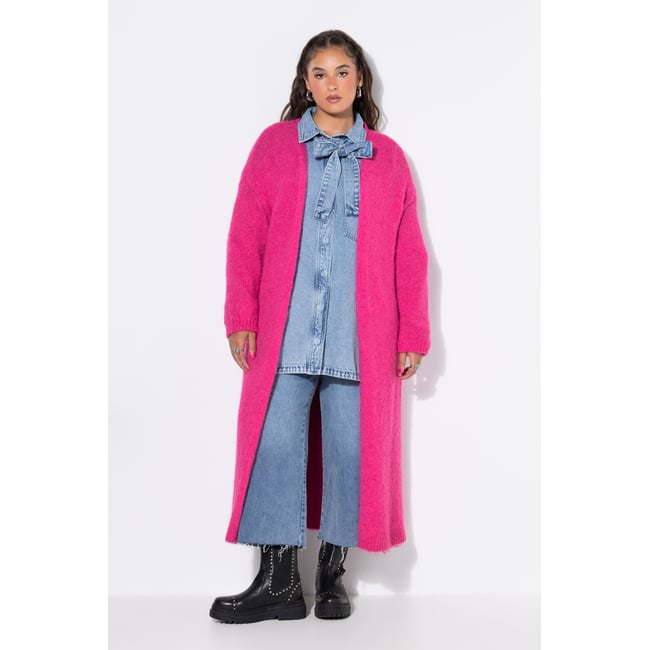 Cardigan long oversized à manches longues rose vif <span itemprop=