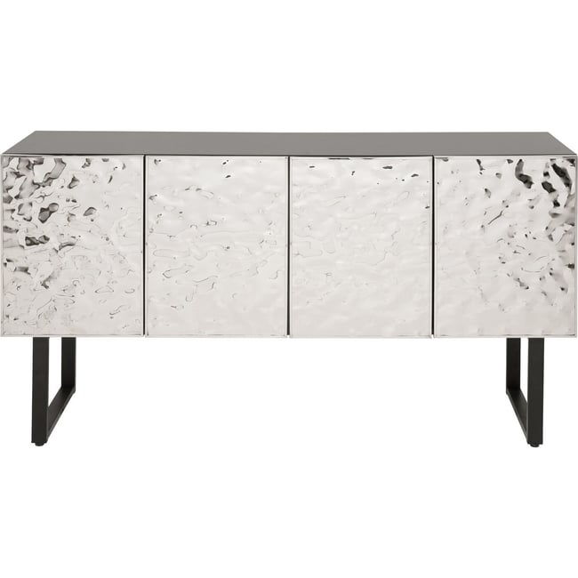 Buffet 4 portes en acier texturé, CARINO Couleur argent <span itemprop=