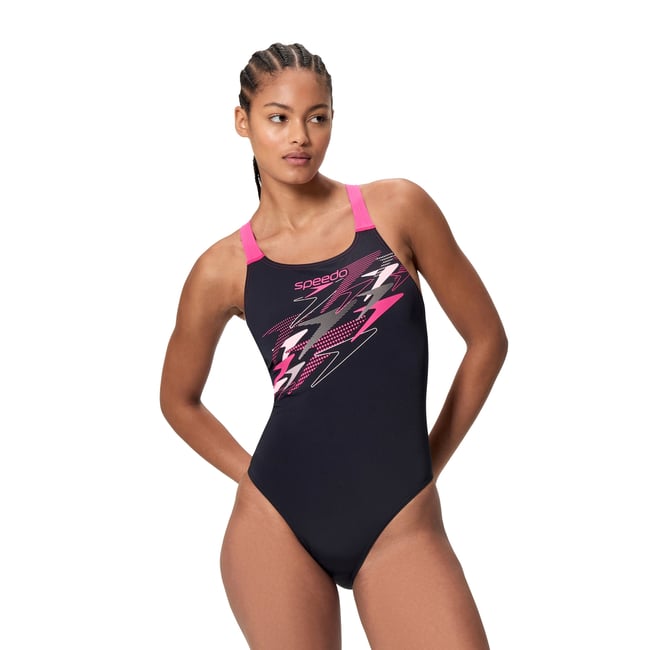 Maillot de bain 1 pièce contrasté motif/style logo MEDLEY MEDALIST noir <span itemprop=
