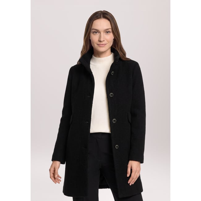 Manteau en laine à col droit noir <span itemprop=