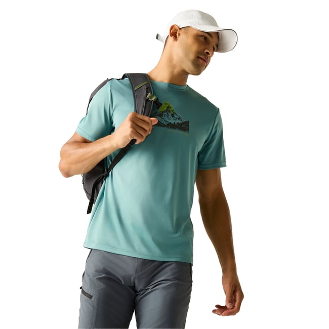 T-shirt motif/style scène de montagne FINGAL turquoise imprimé <span itemprop=