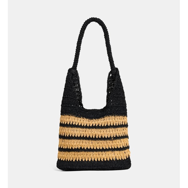 Sac à main anastasia épaule effet raphia naturel et noir <span itemprop=