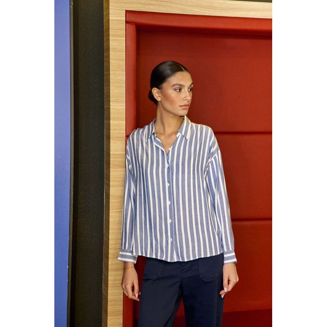Chemisier manches longues col chemise imprimé à rayures CLARA - LA PETITE ETOILE