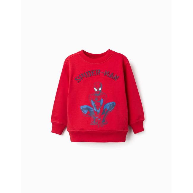 Sweat en coton peigné avec imprimé en relief Spider-Man rouge <span itemprop=