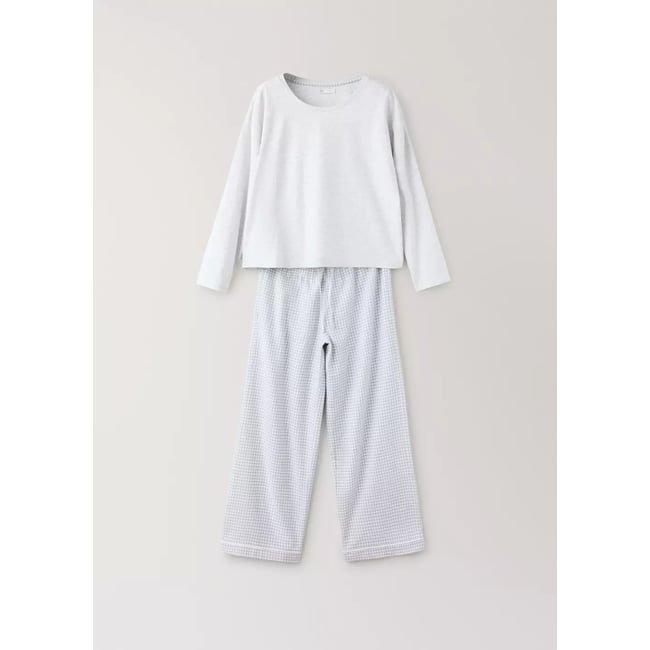 Pyjama complet coton carreaux gris chiné clair <span itemprop=