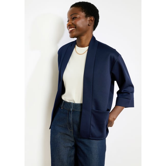 Veste fluide manches 3/4 bleu marine <span itemprop=