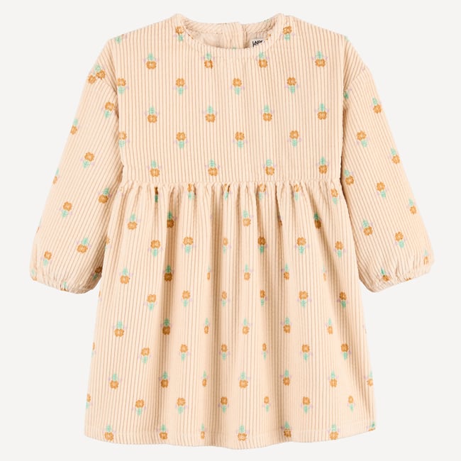 Robe en velours manches longues imprimé floral imprimé écru <span itemprop=