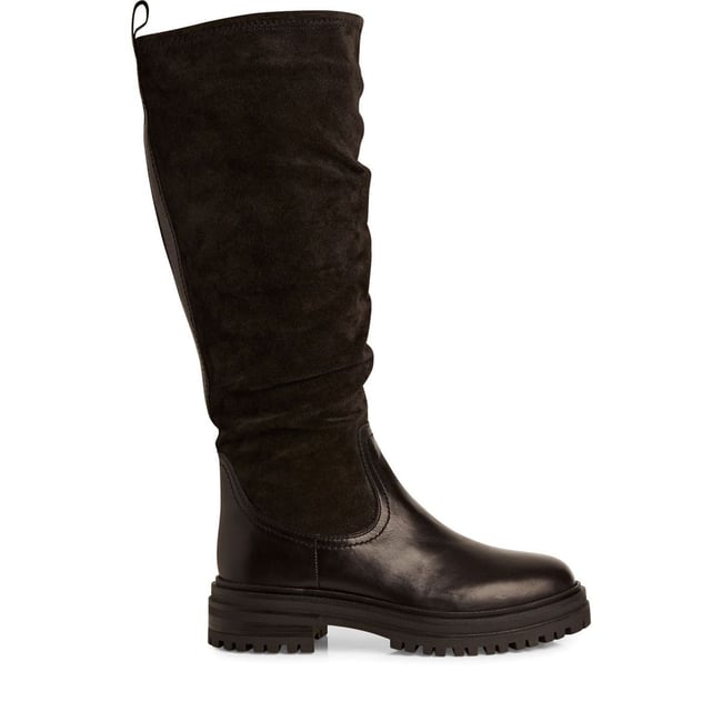 Bottes en cuir noir combiné <span itemprop=