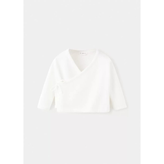 Cardigan en maille croisé blanc cassé <span itemprop=