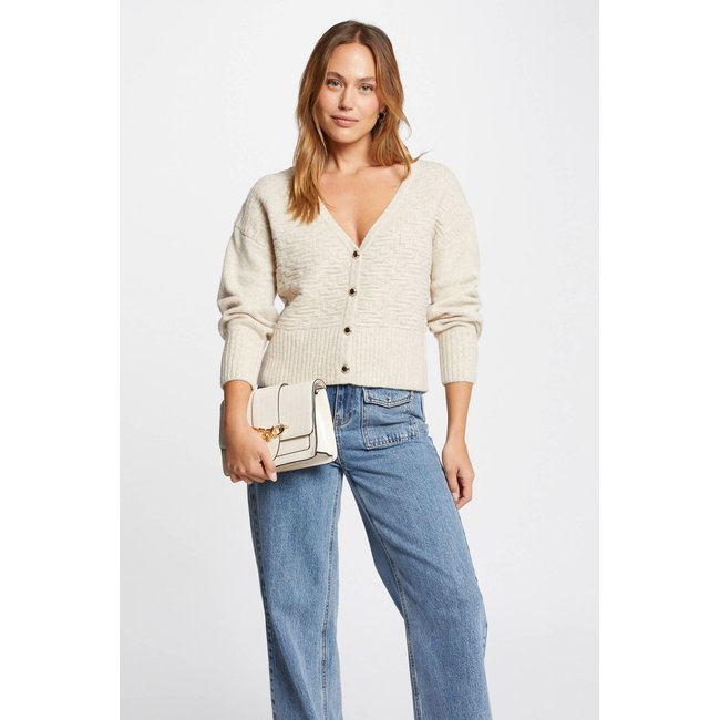 Gilet manches longues col en V beige <span itemprop=