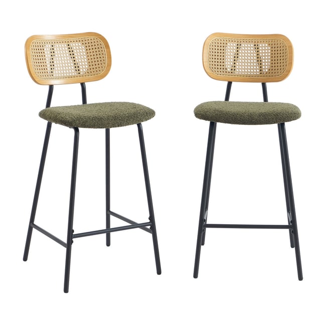 Lot de 2 tabourets de bar en tissu bouclette et métal H66,5cm- EMA - DRAWER