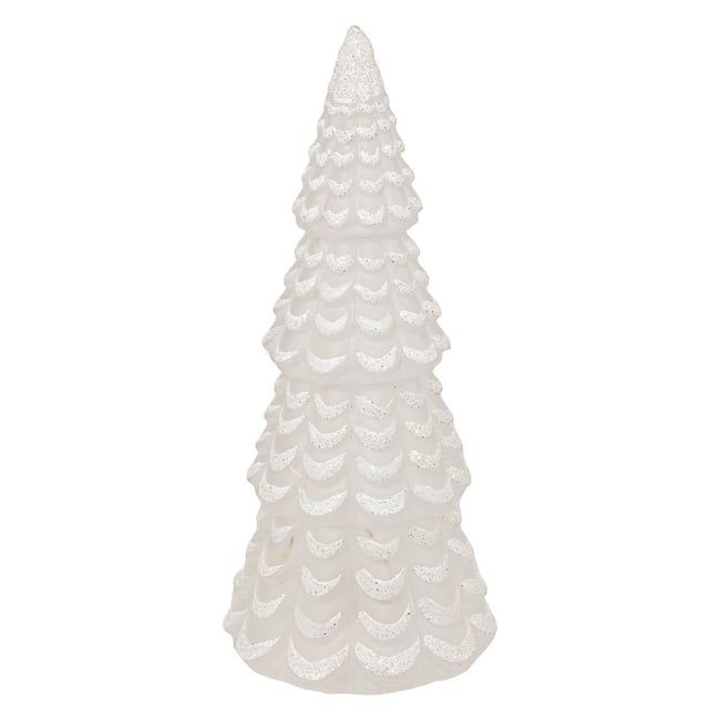 Décoration sapin en verre blanc H23 cm 10 LED blanc chaud à piles Couleur blanc <span itemprop=