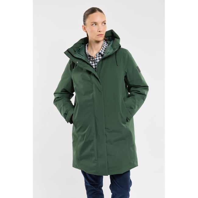 Parka longue en polyester recyclé BROSKOS vert foret <span itemprop=