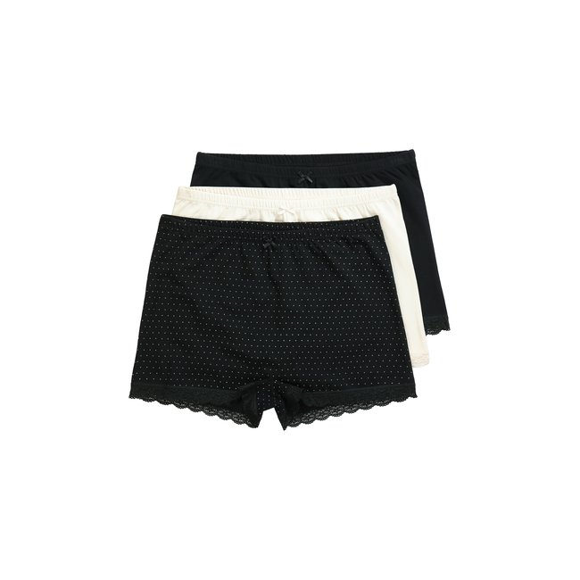 Lot de 3 shorties, pois/uni noir <span itemprop=