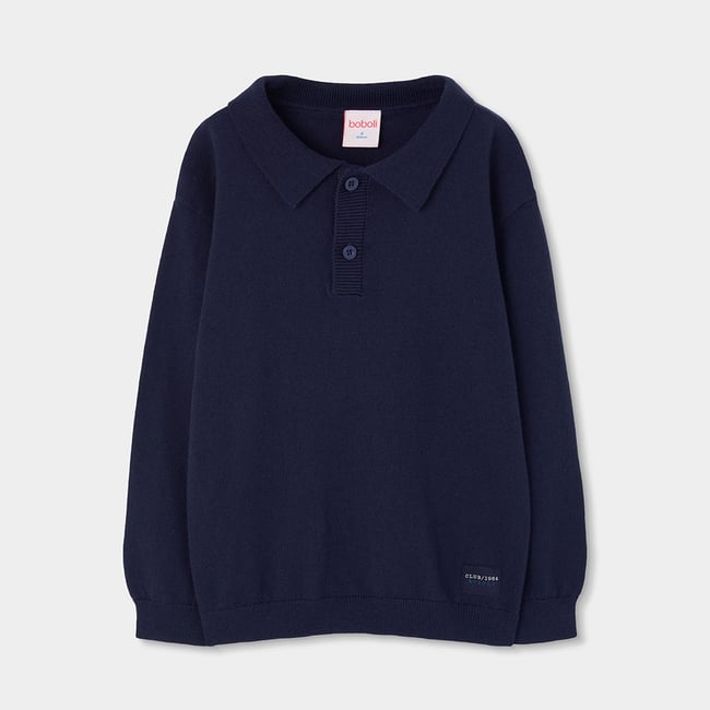 Pull garçon avec col polo bleu <span itemprop=