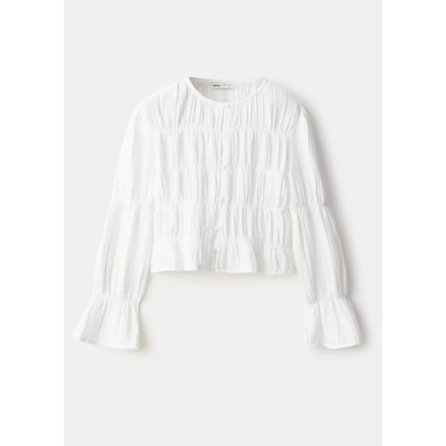 Chemise froncée en coton blanc <span itemprop=