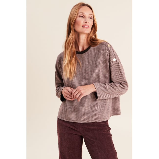 T-shirt ample jacquard manches longues multicolore <span itemprop=