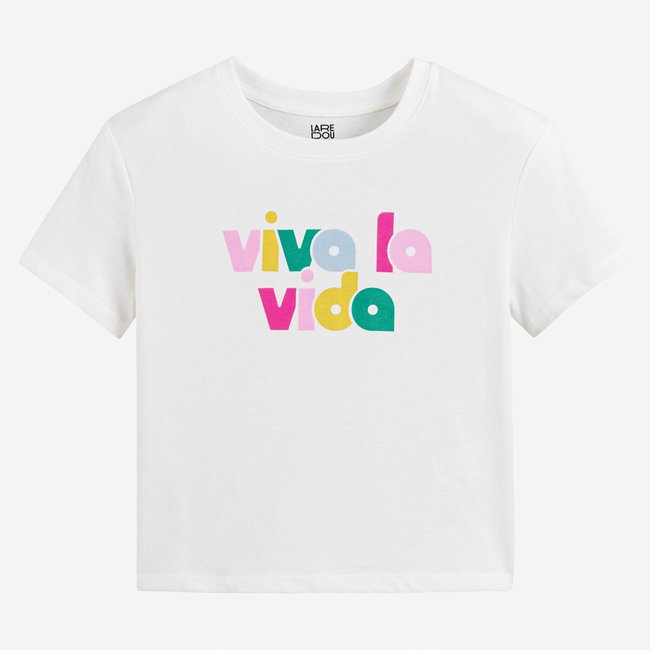 T-shirt manches courtes à message ecru <span itemprop=