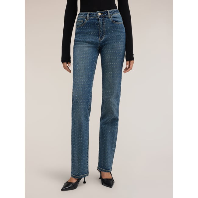 Jean coupe wide avec micro-strass all over bleu <span itemprop=
