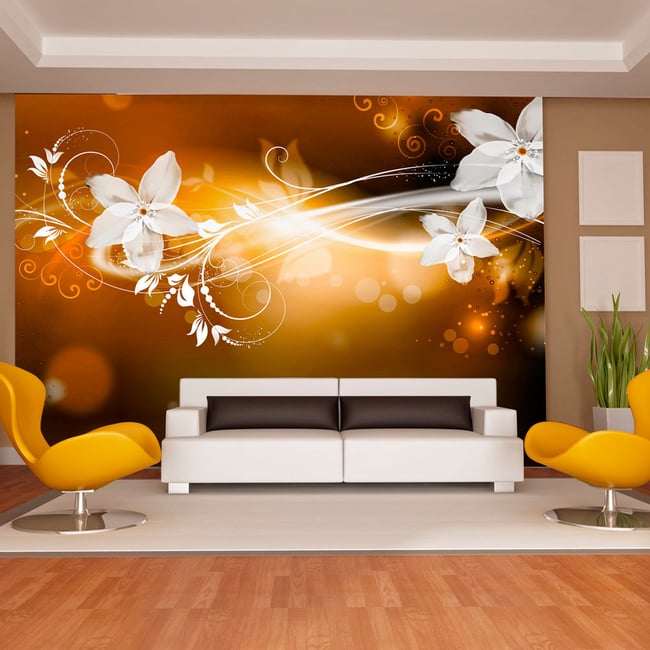 Papier peint intissé panoramique Snow flower Couleur blanc <span itemprop=