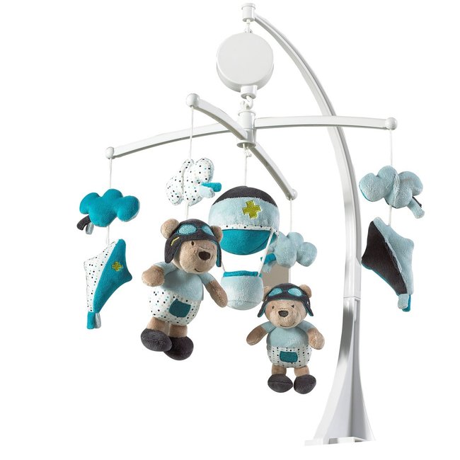 Mobile Tissu Musical en velours bleu <span itemprop=