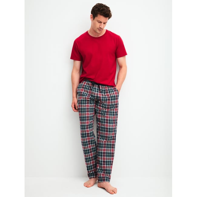 Pantalon en flanelle avec poches latérales Coton FAMILY & FRIENDS bleu nuit <span itemprop=
