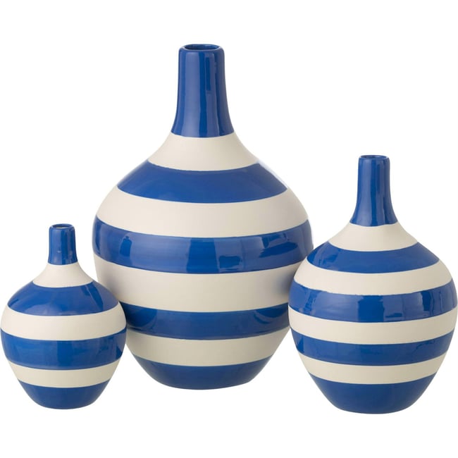 Lot de 3 vases lignés en porcelaine Couleur blanc et bleu <span itemprop=