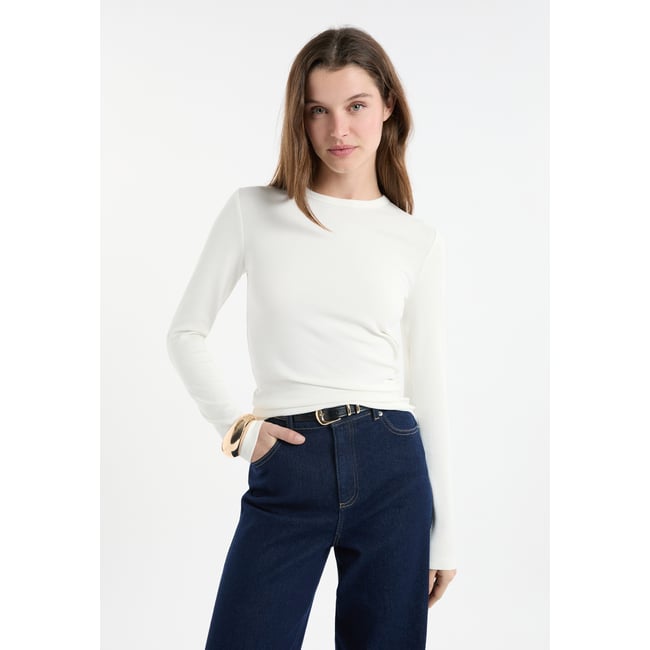 T-shirt à manches longues avec coton modal TANDEM blanc <span itemprop=
