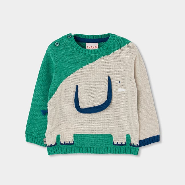 Pull bébé garçon imprimé éléphant vert <span itemprop=
