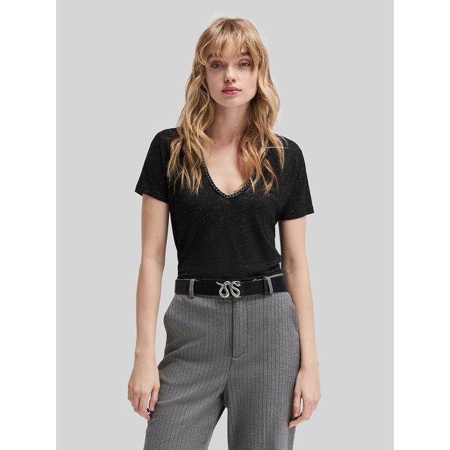 Tee shirt col v noir <span itemprop=