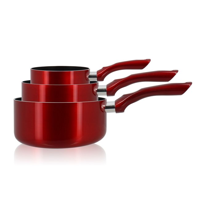 Set de 3 casseroles en aluminium, CERISE noir-rouge <span itemprop=