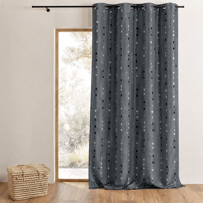 Rideau shantung motif de boules tissées gris clair <span itemprop=