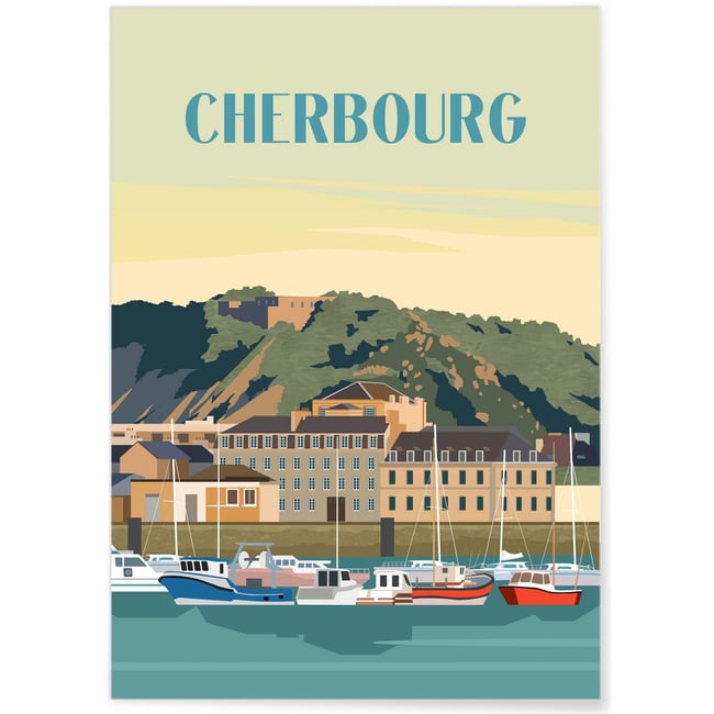 Affiche ville Cherbourg Couleur blanc <span itemprop=