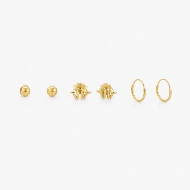 Set x3 boucles d'oreilles puces et créoles - argent 925 doré v019843 <span itemprop=