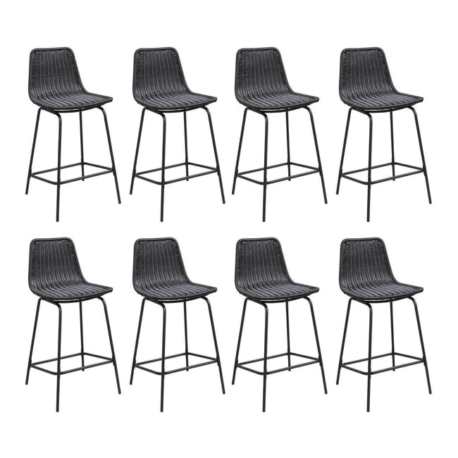 Lot de tabourets d'ilot et bar en métal et assise en rotin 65cm BALI|Lot de 8 | Lot de 8 - MOB IN