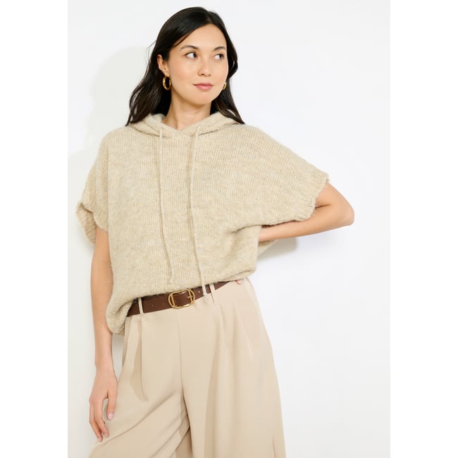 Pull à capuche manches courtes lt beige <span itemprop=