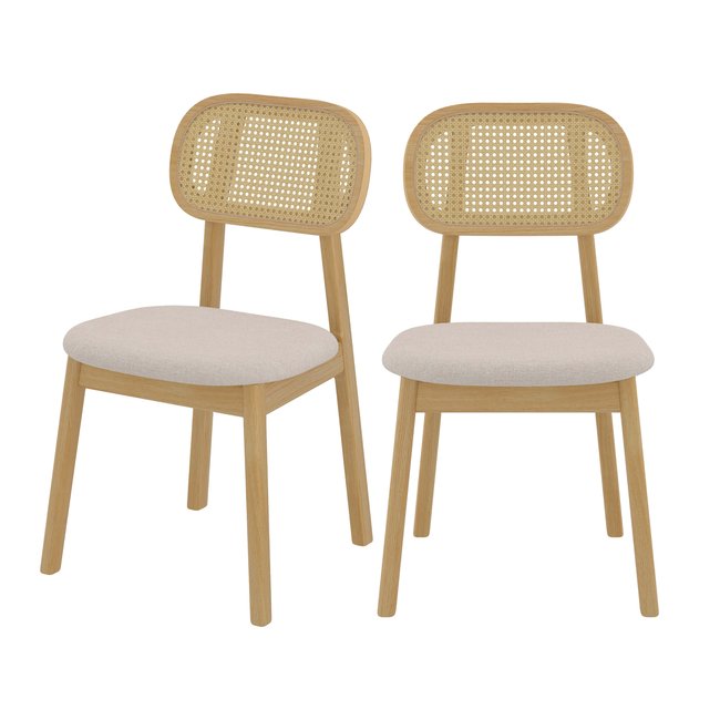Lot de 2 chaises en bois, tissu et rotin synthétique - MARIA - RENDEZ-VOUS DÉCO
