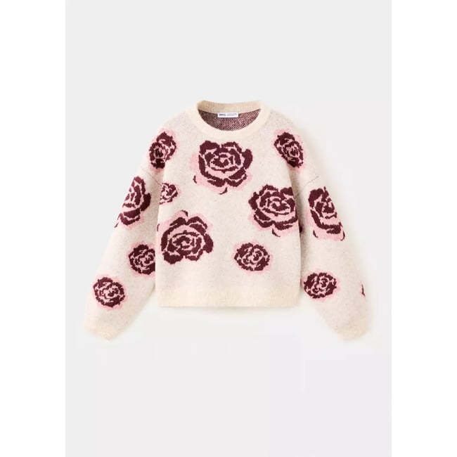 Pull-over maille fleurs beige <span itemprop=