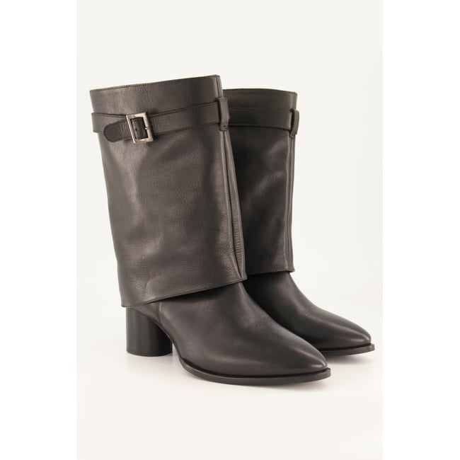 Bottes en cuir, tige XL , pied large noir <span itemprop=